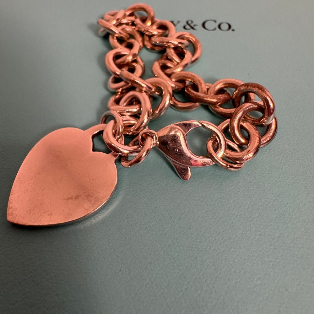 7" Tiffany & Co Blank Heart Tag Charm Bracelet in Sterling Silver 925 CLASSIC - Picture 6 of 10